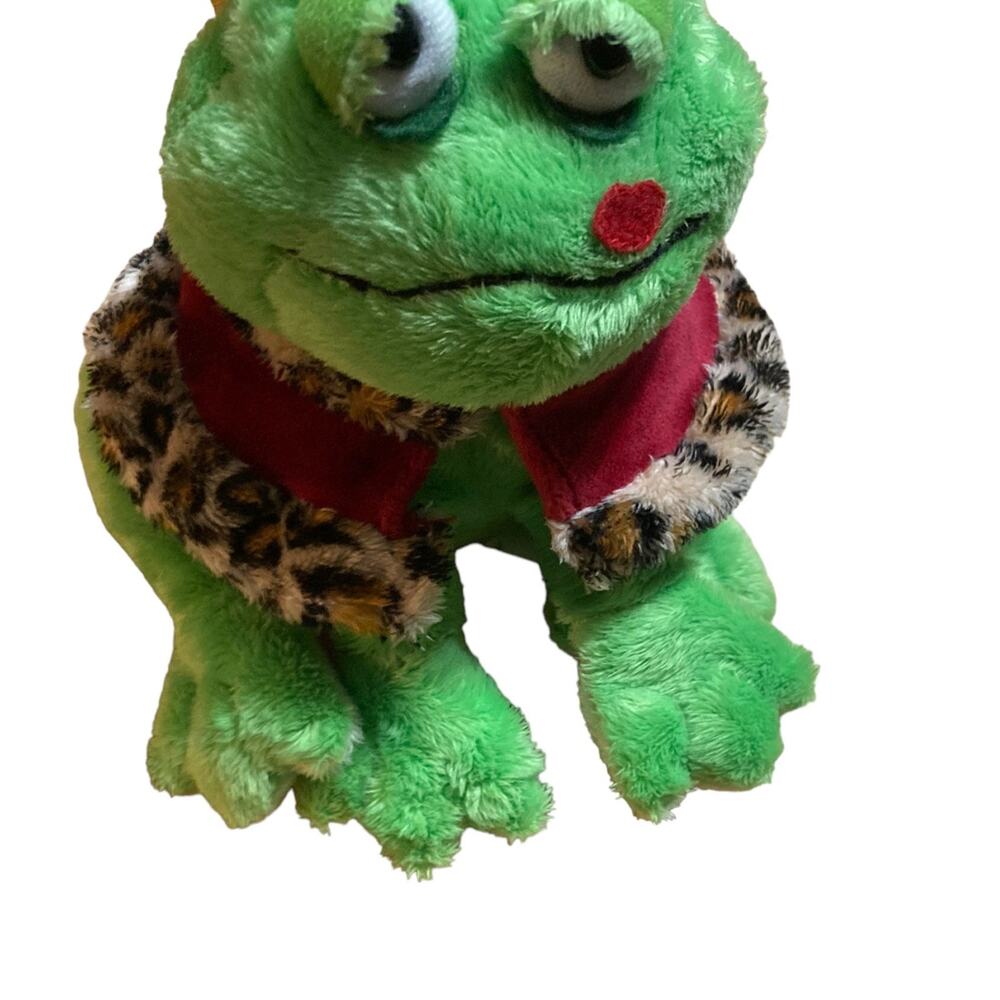 Ganz Frog Prince‎ Kissalot plush Green w/ Crown Leopard Print Robe